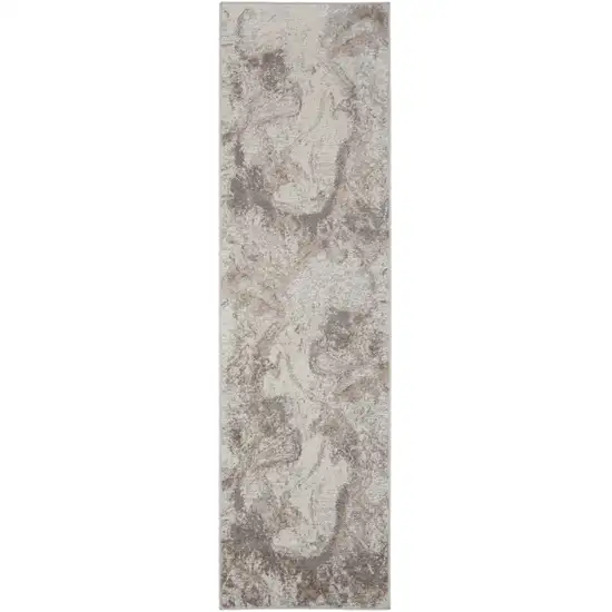 8' Ivory and Gray Abstract Non Skid Runner Rug Photo 7