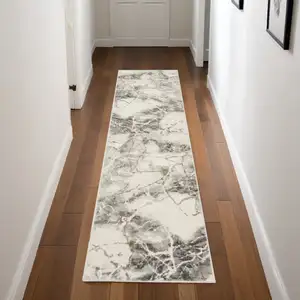 Photo of 8' Ivory and Gray Abstract Non Skid Runner Rug