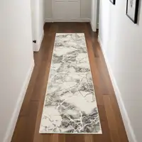 Photo of 8' Ivory and Gray Abstract Non Skid Runner Rug