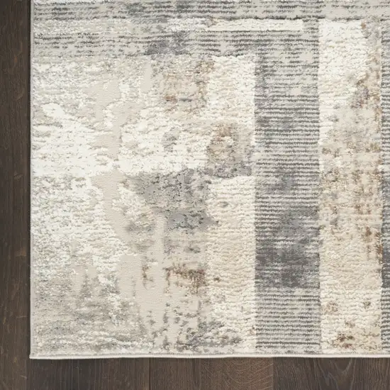 8' Ivory and Gray Abstract Non Skid Runner Rug Photo 4