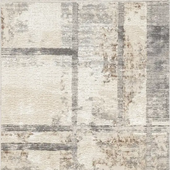 8' Ivory and Gray Abstract Non Skid Runner Rug Photo 7