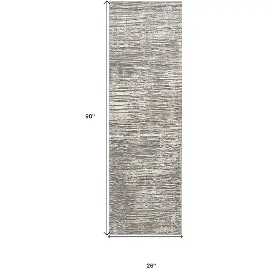 8' Ivory and Gray Abstract Runner Rug Photo 3