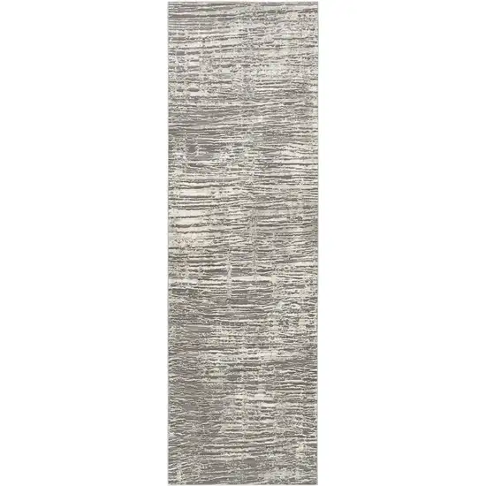 8' Ivory and Gray Abstract Runner Rug Photo 2