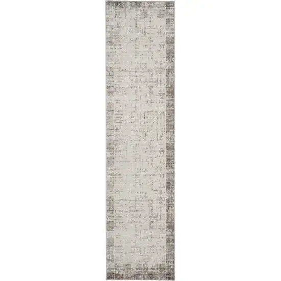 16' Ivory and Gray Abstract Runner Rug Photo 2