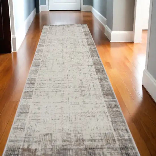 16' Ivory and Gray Abstract Runner Rug Photo 1