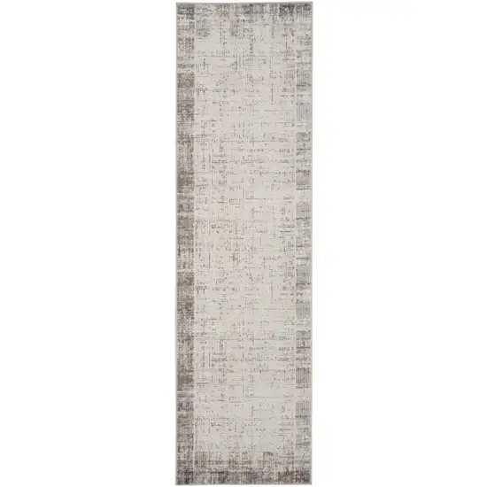 6' Ivory and Gray Abstract Runner Rug Photo 4