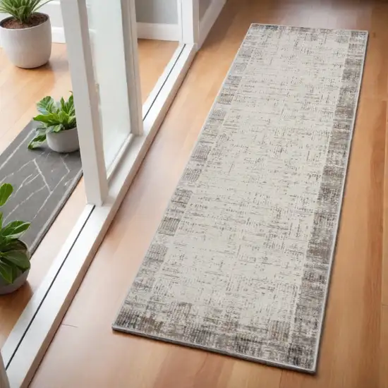 6' Ivory and Gray Abstract Runner Rug Photo 1