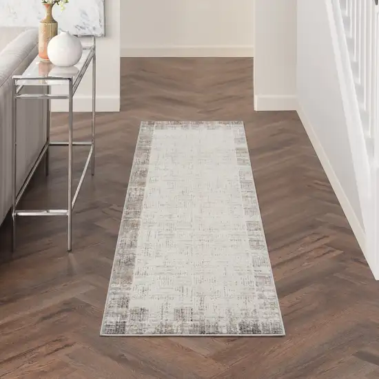 6' Ivory and Gray Abstract Runner Rug Photo 9