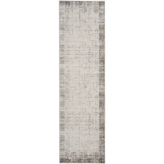 8' Ivory and Gray Abstract Runner Rug Photo 2