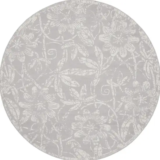 8' Ivory and Gray Floral Distressed Round Rug Photo 5