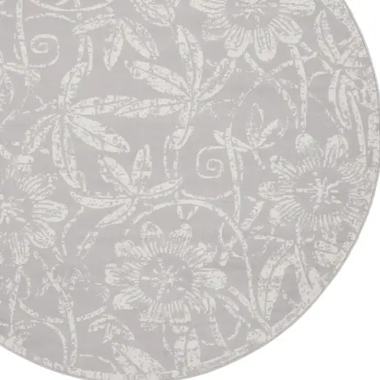 8' Ivory and Gray Floral Distressed Round Rug Photo 4