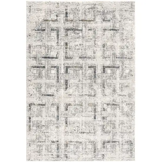 13' Ivory and Gray Geometric Distressed Runner Rug Photo 2