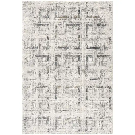 13' Ivory and Gray Geometric Distressed Runner Rug Photo 4