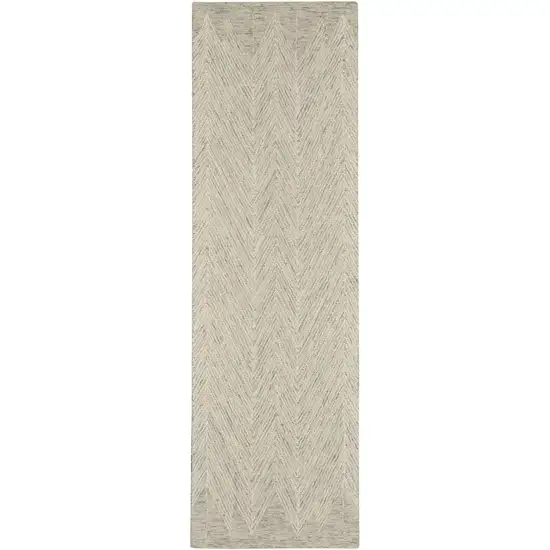 8' Ivory and Gray Wool Chevron Runner Rug Photo 2