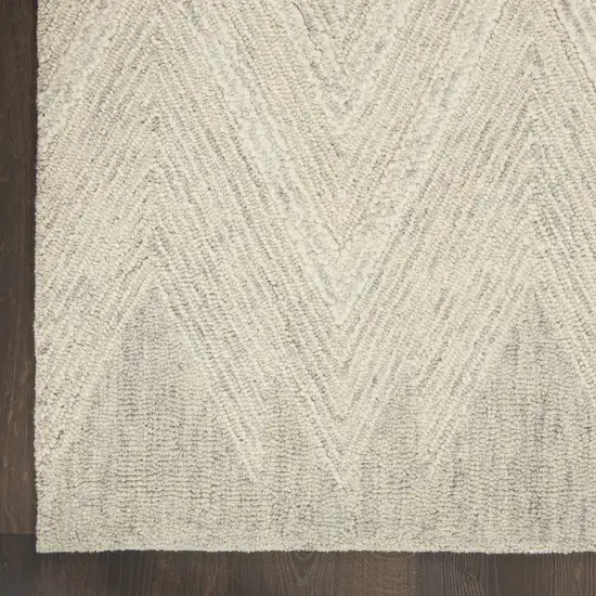 8' Ivory and Gray Wool Chevron Runner Rug Photo 8