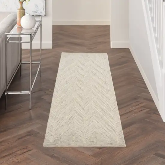 8' Ivory and Gray Wool Chevron Runner Rug Photo 7