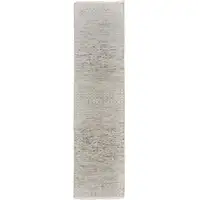 Photo of 10' Ivory and Gray Wool Hand Knotted Runner Rug With Fringe