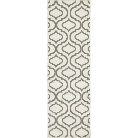 7' Ivory and Green Trellis Runner Rug Photo 2