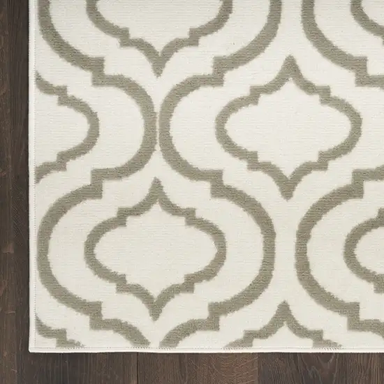 7' Ivory and Green Trellis Runner Rug Photo 4