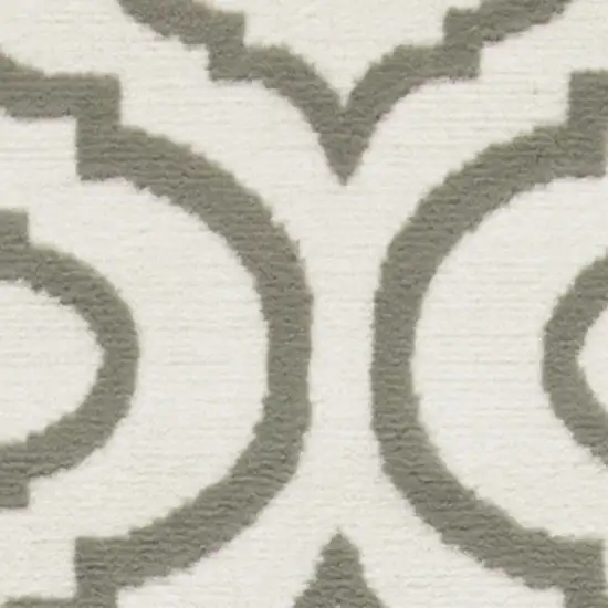 7' Ivory and Green Trellis Runner Rug Photo 9