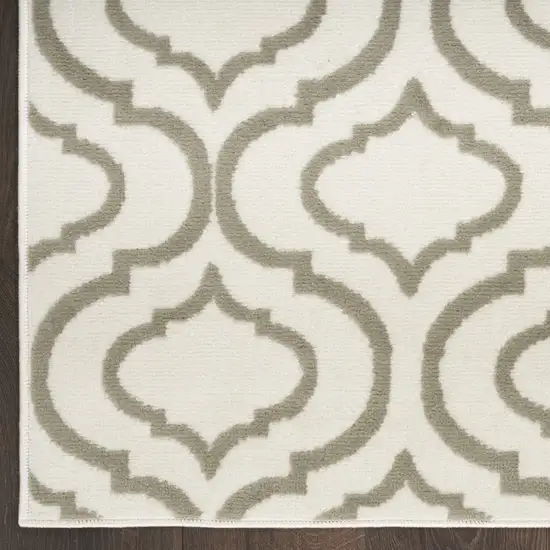 7' Ivory and Green Trellis Runner Rug Photo 6