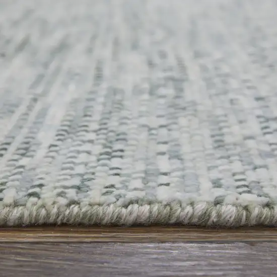 10' Ivory and Green Wool Hand Knotted Runner Rug With Fringe Photo 7