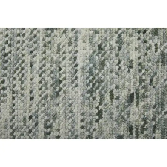 10' Ivory and Green Wool Hand Knotted Runner Rug With Fringe Photo 8