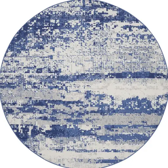 8' Ivory and Navy Blue Abstract Round Rug Photo 7