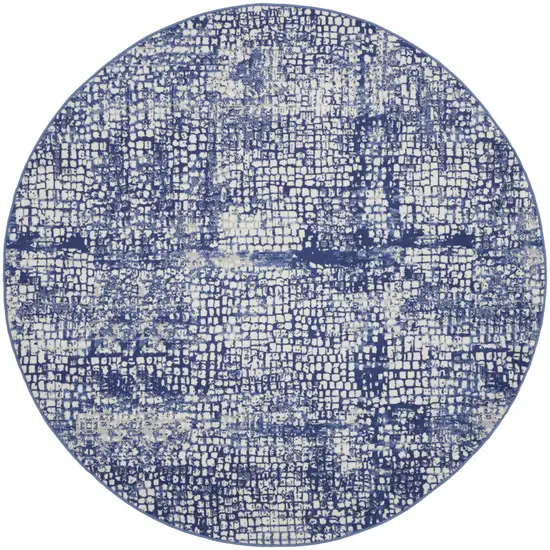 8' Ivory and Navy Blue Abstract Round Rug Photo 2