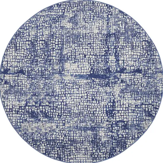 8' Ivory and Navy Blue Abstract Round Rug Photo 7