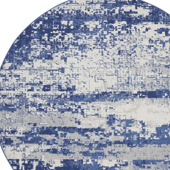 5' Ivory and Navy Blue Abstract Round Rug Photo 6