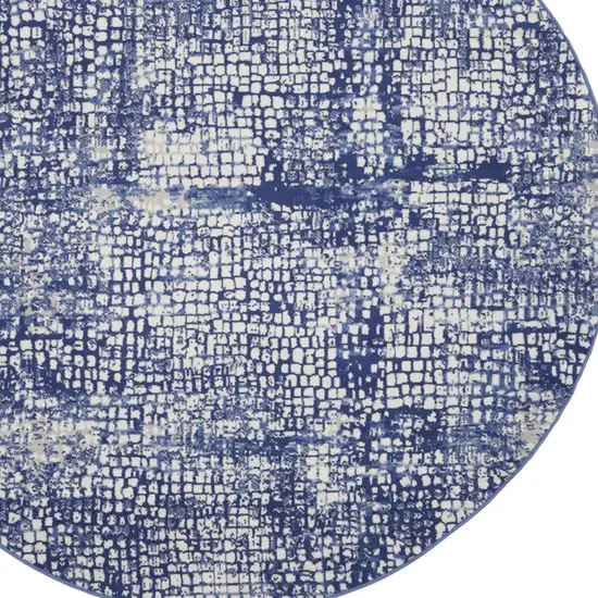 5' Ivory and Navy Blue Abstract Round Rug Photo 6