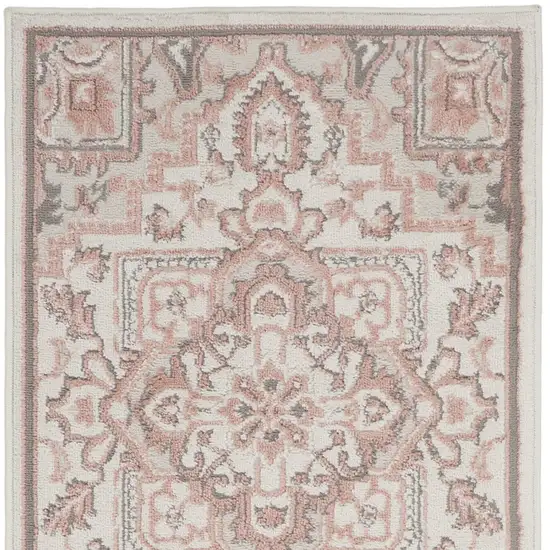 8' Ivory and Red Floral Non Skid Runner Rug Photo 9