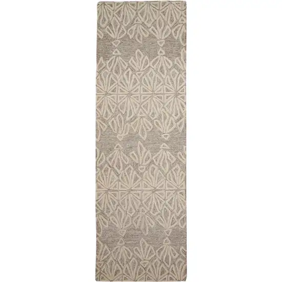 8' Ivory and Tan Geometric Hand Tufted Runner Rug Photo 2