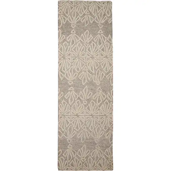 8' Ivory and Tan Geometric Hand Tufted Runner Rug Photo 4