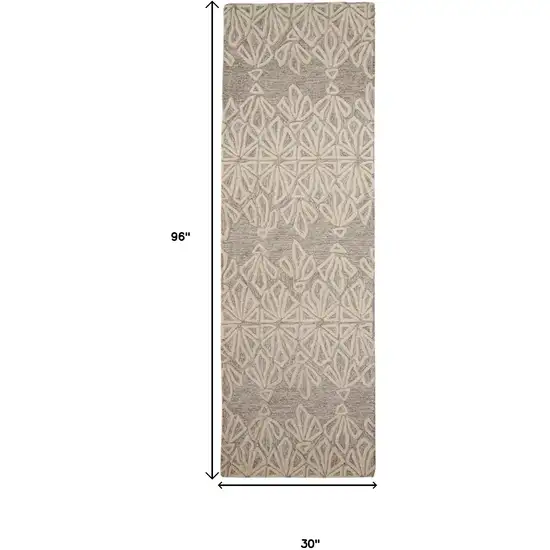 8' Ivory and Tan Geometric Hand Tufted Runner Rug Photo 3