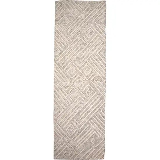 8' Ivory and Tan Geometric Hand Tufted Runner Rug Photo 2