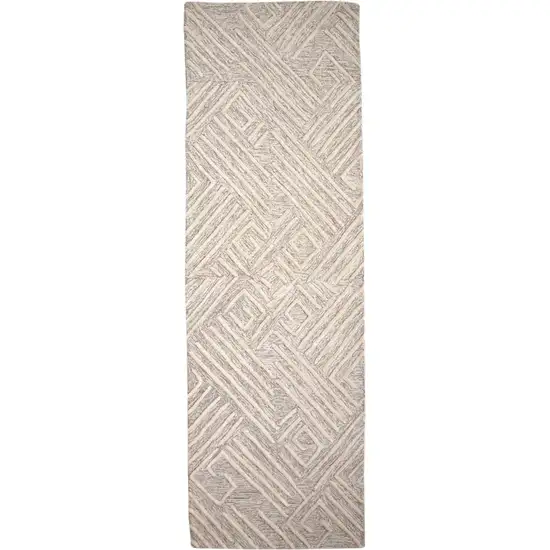 8' Ivory and Tan Geometric Hand Tufted Runner Rug Photo 5