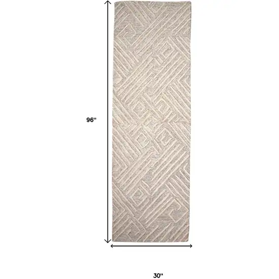 8' Ivory and Tan Geometric Hand Tufted Runner Rug Photo 3