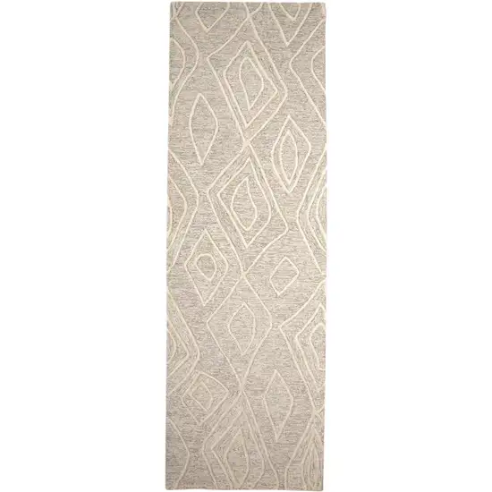 8' Ivory and Tan Geometric Hand Tufted Runner Rug Photo 5