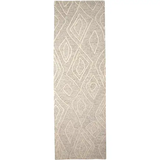 8' Ivory and Tan Geometric Hand Tufted Runner Rug Photo 2