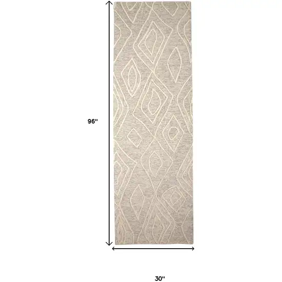 8' Ivory and Tan Geometric Hand Tufted Runner Rug Photo 3