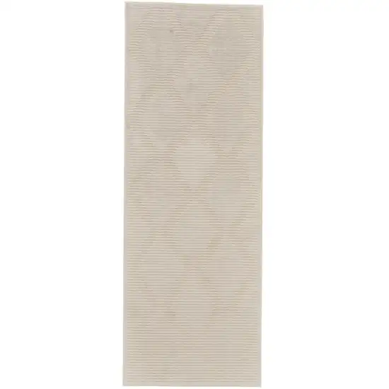 8' Ivory and Tan Geometric Power Loom Runner Rug Photo 4