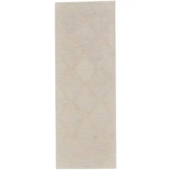 8' Ivory and Tan Geometric Power Loom Runner Rug Photo 2