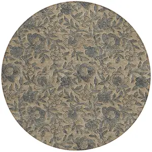 Photo of 8' Khaki Beige And Gray Round Floral Washable Indoor Outdoor Area Rug