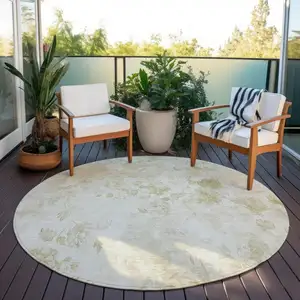 Photo of 8' Khaki Beige And Tan Round Floral Washable Indoor Outdoor Area Rug