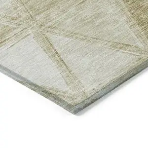 Photo of 8' Khaki Beige And Tan Round Geometric Washable Indoor Outdoor Area Rug