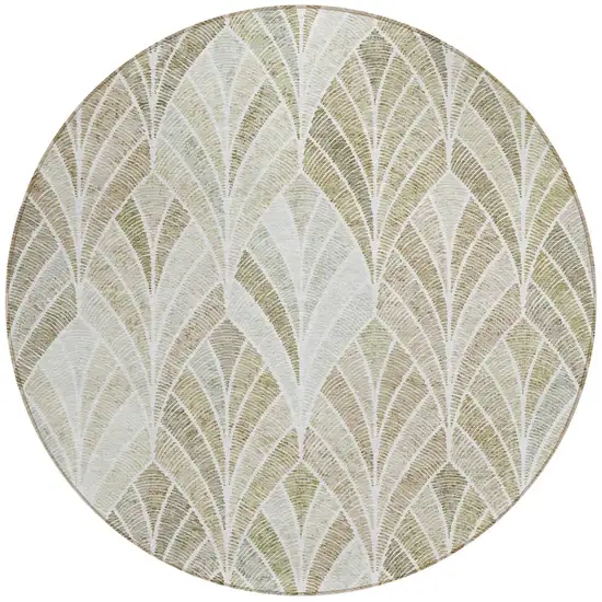 8' Khaki Tan And Beige Round Geometric Washable Indoor Outdoor Area Rug Photo 6