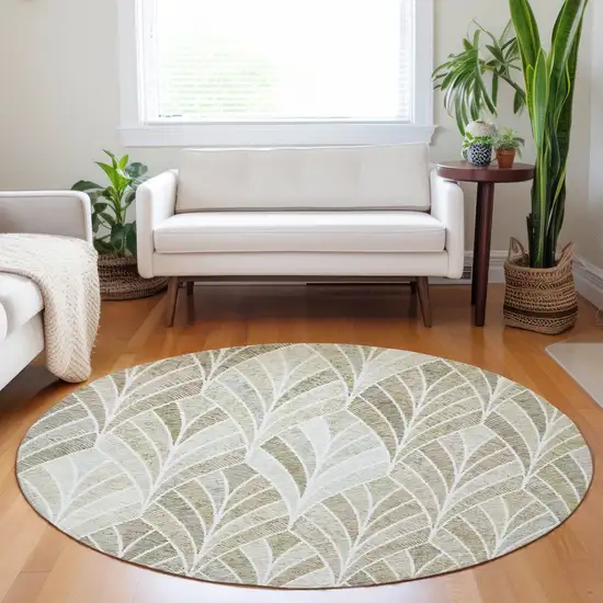 8' Khaki Tan And Beige Round Geometric Washable Indoor Outdoor Area Rug Photo 8