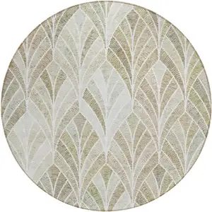 Photo of 8' Khaki Tan And Beige Round Geometric Washable Indoor Outdoor Area Rug